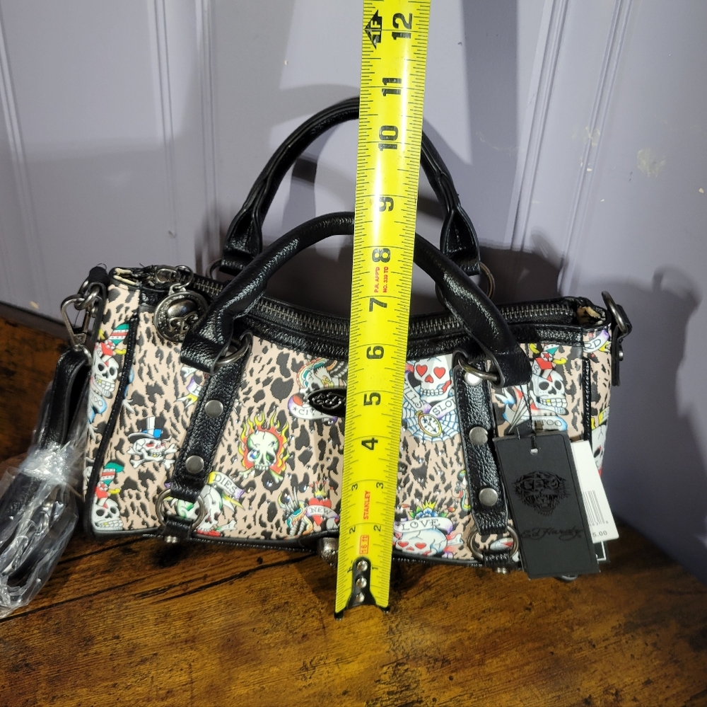 Ed Hardy Leopard Print Satchel with Black Accents/rhinestones - Picture 12 of 16